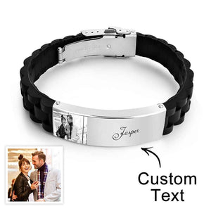 Custom Photo Silicone Bracelet Engraved Vintage Wide Bracelet For Men