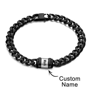 Personalized 1-6 Names Cuban Link Bracelet with Beads for Men Stainless Steel Custom Laser Engraved Jewelry
