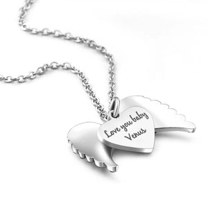 Custom Photo Engraved Necklace Angel Wings Couple Gifts
