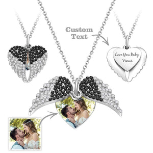 Custom Photo Engraved Necklace Angel Wings Couple Gifts