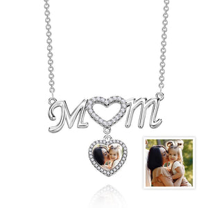 MOM Photo Necklace Personalized Diamond Heart Splice Memory Picture Pendant Gifts For Her