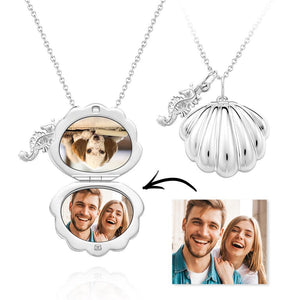 Custom Photo Necklace Double-sided Custom Seashell Necklace Seahorse Locket Gift for Her
