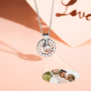 Personalized Projection Round Photo Necklace - Silver