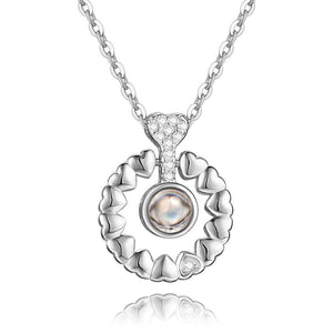 Personalized Projection Round Photo Necklace - Silver