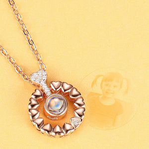 Personalized Projection Round Photo Necklace - Rose Gold