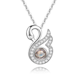Photo Projection Necklace Swan Crystal Necklace With Picture - Silver