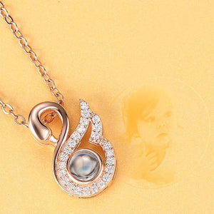 Personalized Projection Swan Crystal Photo Necklace - Rose Gold