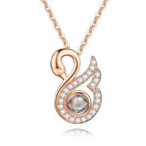 Personalized Projection Swan Crystal Photo Necklace - Rose Gold
