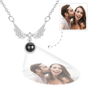 Custom Photo Projection Necklace Angel's Wings Pendant Necklace Gift for Her