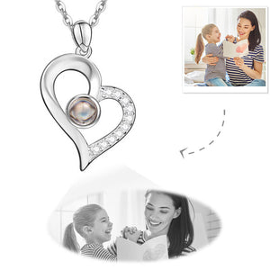 Personalised Projection Heart Photo Necklace Silver Mother's Gifts