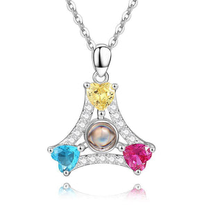 Personalized Projection Sector Three Colors Crystal Photo Necklace - Silver