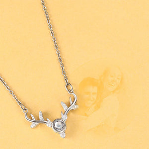 Personalized Projection Photo Antlers Necklace Silver