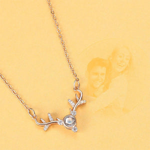 Personalized Projection Photo Antlers Necklace Rose Gold