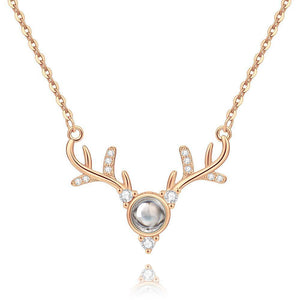 Personalized Projection Photo Antlers Necklace Rose Gold