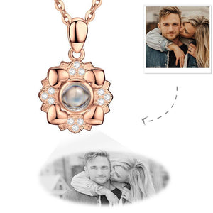 Personalized Projection Photo Four Little Heart Necklace Rose Gold