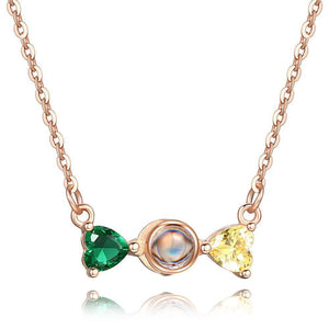 Personalized Projection Photo Bow Necklace Rose Gold