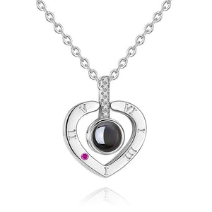 Personalized Photo With 100 Languages Says I Love You Projection Necklace Heart Silver