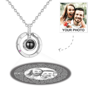 Personalized Photo With 100 Languages Says I Love You Projection Necklace Round Silver