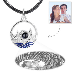 I Love You Necklace in 100 Languages Projection Photo Engraved Necklace Unique Christmas Gifts Silver - Men's
