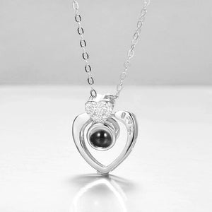 I Love You Necklace in 100 Languages Projection Photo Engraved Necklace Two Hearts Silver Christmas Gifts
