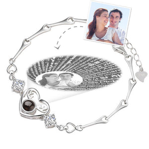 Personalized Heart Projection Bracelet With 100 Languages Says I Love You Silver