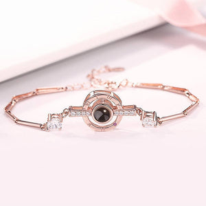 Personalized I Love You Custom Round-shaped Bracelet in 100 Language Rose Gold Plated