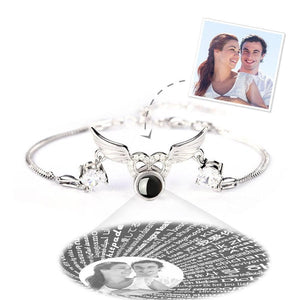 Projection Photo Projection Bracelet I Love You Bracelet in 100 Languages Silver Angle Wings
