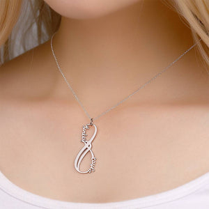Personalized Vertical Infinity Two Name Necklace Silver Plated