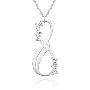 Personalized Vertical Infinity Two Name Necklace Silver Plated
