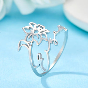 Custom Name Birth Month Flower Ring Dainty Floral Jewelry Birthday Gift March Daffodil