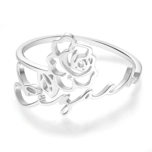 Custom Name Birth Month Flower Ring Dainty Floral Jewelry Birthday Gift June Rose