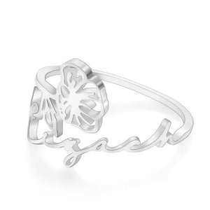 Custom Name Birth Month Flower Ring Dainty Floral Jewelry Birthday Gift August Poppy