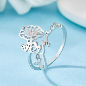 Custom Name Birth Month Flower Ring Dainty Floral Jewelry Birthday Gift September Morning Clory