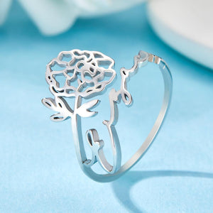 Custom Name Birth Month Flower Ring Dainty Floral Jewelry Birthday Gift October Marigold