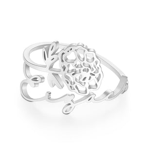 Custom Name Birth Month Flower Ring Dainty Floral Jewelry Birthday Gift October Marigold