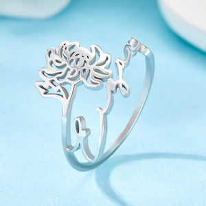 Custom Name Birth Month Flower Ring Dainty Floral Jewelry Birthday Gift November Chrysanthemum