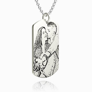 Women's Women's Photo Engraved Tag Necklace With Engraving Silver