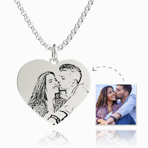 Women's Heart Photo Engraved Tag Necklace Silver