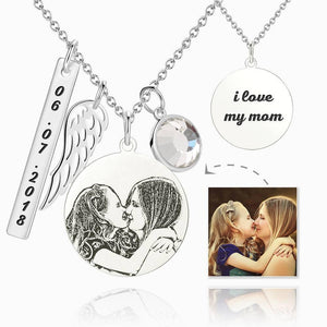 Women's Photo Engraved Tag Necklace With Engraving Silver