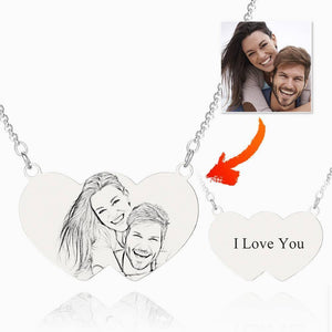 Heart To Heart Photo Engraved Tag Necklace Silver