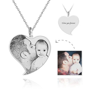 Photo Engraved Heart Memorial Necklace Custom Picture Pendant Silver Make Your  Photo Necklace Gift