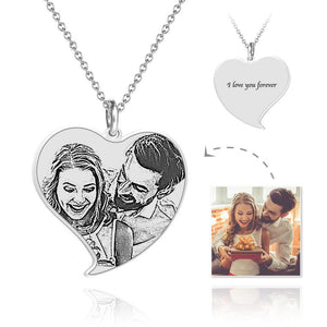 Photo Engraved Heart Memorial Necklace Custom Picture Pendant Silver Make Your  Photo Necklace Gift