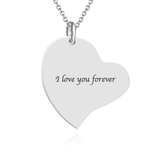 Custom Engraved Heart Pendant Photo Necklace Silver