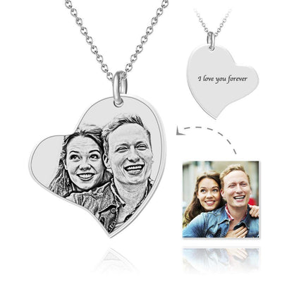 Photo Engraved Heart Memorial Necklace Silver