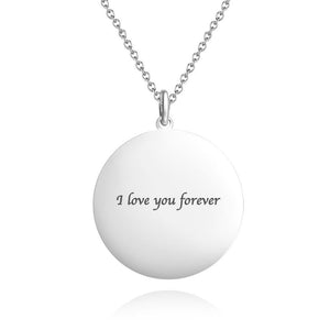 Personalized Round Photo Engraved Necklace Silver