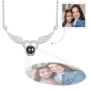 Custom Photo Projection Necklace Heart-shaped Wings Pendant Necklace Creative Gift
