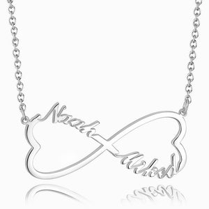 Heart Infinity Name Necklace Platinum Plated Sliver