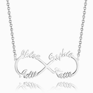 Infinity Four Name Necklace Silver