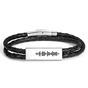 Personalised Man's Black Music Code Engraved Bracelet Gift